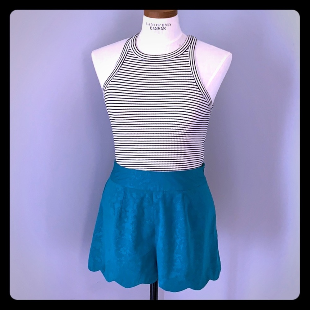 Akira Red Label Green Scalloped Shorts